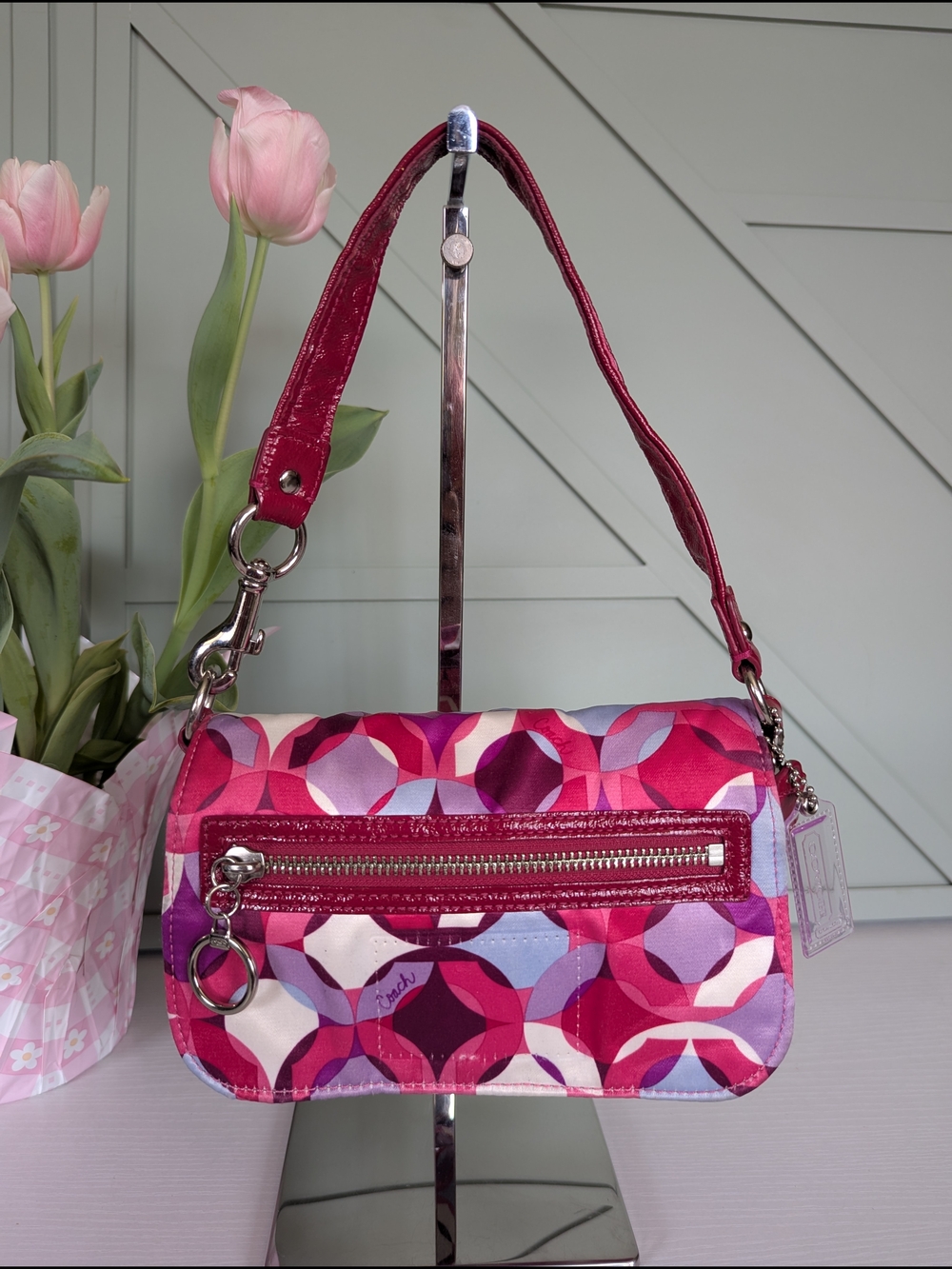 Coach Pink & Purple Geo-Print Shoulder Bag